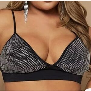 SHEIN Black and Silver Rhinestone Bralette